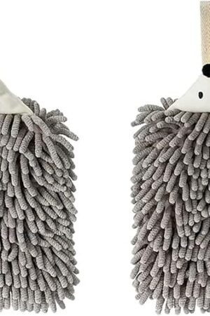 Chenille Hand Towels for Bathroom ?Kitchen and Bedroom |Hanging Hand Drying Towel with Button Loop | Funny Hedgehog Hand Towel | 2 Packs