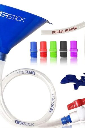 Beer Bong Tube and Funnel - with Valve, Optional Single or Double Header Y-Attachment, 5 Interchangeable Mouthpieces, Shotgun Keychain Tool - Kink-Free Hose for Bierstick Beerbong