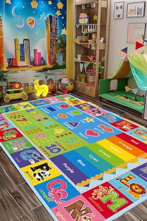 ABC Carpet Kids Carpet for Playroom Classroom Floor Play Mat Preschool Rugs ABC Numbers Animals 59X39.4 Inch