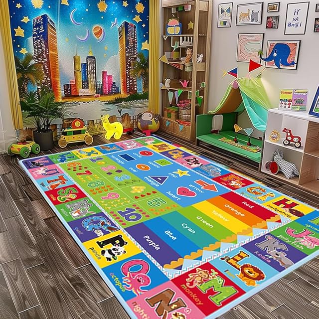 ABC Carpet Kids Carpet for Playroom Classroom Floor Play Mat Preschool Rugs ABC Numbers Animals 59X39.4 Inch