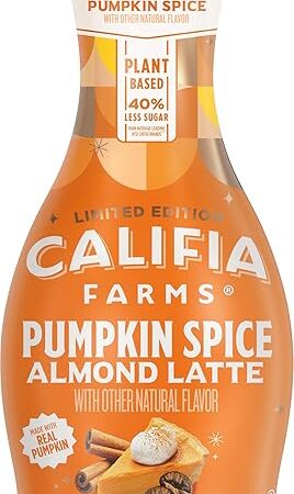 Califia Farms - Pumpkin Spice Latte Cold Brew Coffee with Almond Milk, 48 Oz, 100% Arabica, Dairy Free, Plant Based, Vegan, Gluten Free, Non GMO, Iced Coffee
