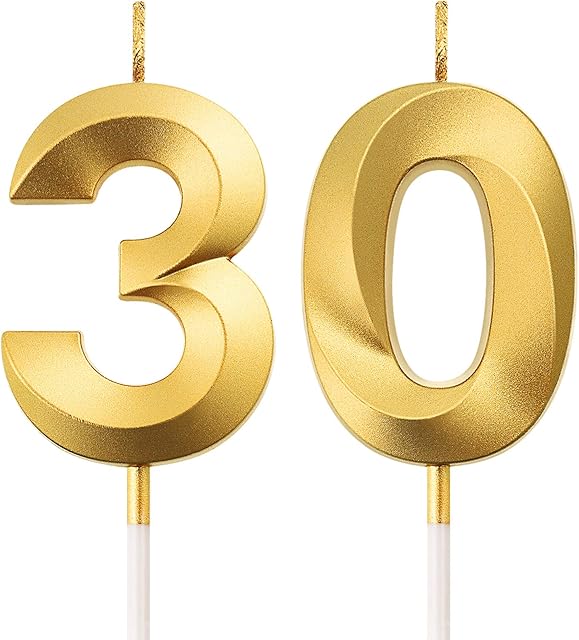 Birthday Candles Numeral Candles Cake Topper Decoration for Birthday Party Wedding Anniversary Celebration Supplies(Gold,30th)