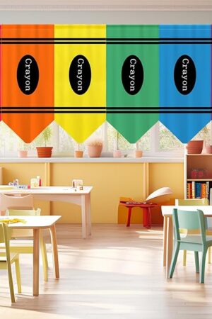 6 Pcs School Classroom Curtains Back to Classroom Rainbow Colorful Crayon Curtains for Kindergarten Daycare Primary School Bedroom Playroom Room Decor 36" x 24"