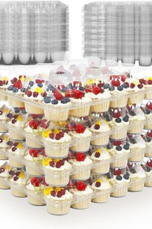 24 Count x 10 Sets Plastic Cupcake Containers, Durable and BPA-Free Cupcake Holder with Lid for Easy Transport Storage, Stackable Clear Cupcake Carriers, Reusable Dessert Boxes