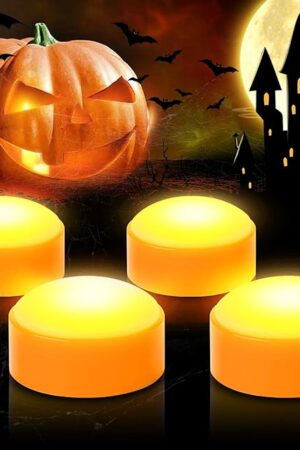 CANDLE IDEA 4 PCS Halloween Pumpkin LED Lights with Remote Timer Bright Flickering Battery Operated Jack-O-Lantern Electric Flameless Candles for Halloween Decorations Gift Supplies Orange Color