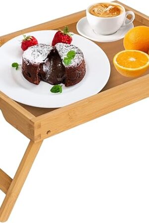 Artmeer Bed Tray Table with Folding Legs,Bamboo Breakfast in Bed for TV Table, Laptop Computer Tray,Eating,Snack Tray(Bamboo) Large Size