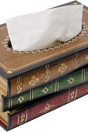 Crafted Classical Retro Wooden Antique Book Tissue Box Cover Rectangular Tissue Holder Dispenser Paper Cover Case Napkin Holder Home Decor for Bathroom living room office car kitchen
