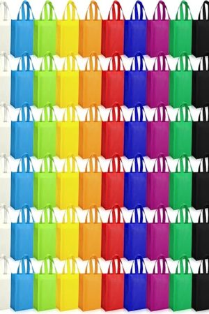 Boao 60 Pack Non Woven Tote Bags Large Reusable Gift Bag with Handles Foldable Grocery Tote for Birthday Party Shopping Treat Favor, 14 x 10 Inch