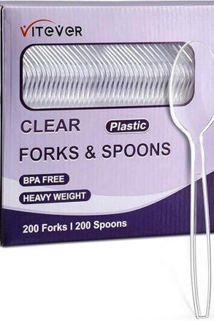 [400 Count] Clear Plastic Forks and Spoons Set Bulk - Heavy Duty Disposable Spoons and Forks Silverware, Plastic Utensils Cutlery Set for Party