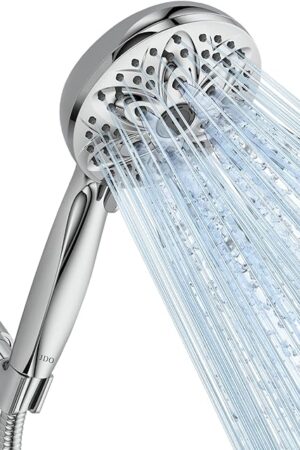6-Setting Shower Head with Handheld, JDO High Pressure Hand held Shower Head, 4.7 Inch Chrome Detachable Showerhead Set with 59 Inch Stainless Steel Hose and Adjustable Showerhead Holder