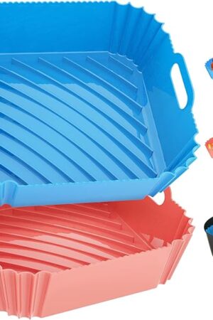 Air Fryer Silicone Liners Square 2 Pack 7.1 Inch Airfryer Liners 4-7 QT Reusable Air Fryer Liners Silicone Pot Oven Liner Baking Tray, Air Fryer Basket Silicone Mat Bowl Air Fryer Accessories Kitchen