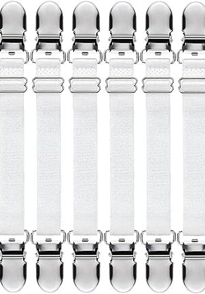 Boao 12 Pcs Bed Sheet Clips Straps Sheet Corner Straps Holder Adjustable Mattress Clips, Elastic Bed Grippers Suspender Fasteners Holder for Home(White,4-8 Inch Length)