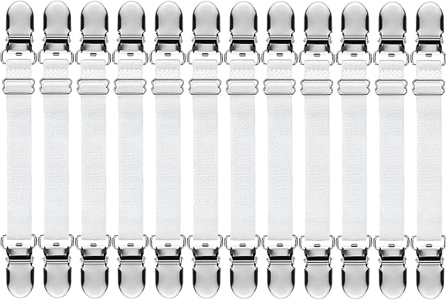 Boao 12 Pcs Bed Sheet Clips Straps Sheet Corner Straps Holder Adjustable Mattress Clips, Elastic Bed Grippers Suspender Fasteners Holder for Home(White,4-8 Inch Length)