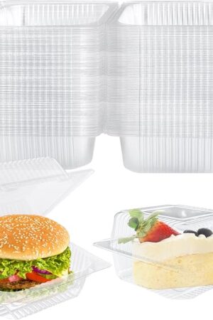 50 Pcs Clear Plastic Take Out Containers,Clear Plastic Square Hinged Food Container with Lids,Disposable Clamshell Dessert Containers for Salad,Pasta,Hamburger(5.3 x 4.7 x 2.8 in)