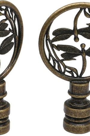 Biaungdo 2 Pack Double Dragonflies Lamp Finial, Antique Bronze Decorative Finial for Lamp Shades, Hollowing Out Lamp Finial Cap Knobs for Table Lamp, Floor Lamp, Lamp Decoration