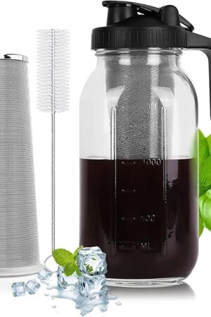 Cold Brew Coffee Maker with Stainless Steel Filter, Leak-Proof Lid, Ergonomic Handle and Precision Pour Spout