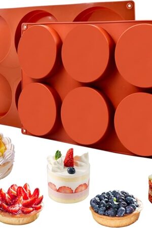 2 Pack Large Silicone Molds for Baking/Non-Stick 4 inch 6-Cavity Round Silicone Baking Mold for Whoopie Pie Pan, Corn Bread, Candy, Eggs, Muffin, Soap,