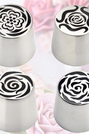 Cake Decorating Kit Extra Large Russian Piping Tips Stainless Steel Icing Tips Set for Buttercream Roses 3D Floral Designs Baker Tools for Wedding Birthday Cakes Cupcakes Cookies (4)
