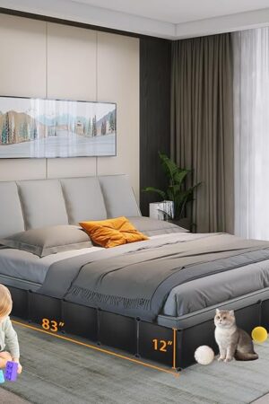 7 Pack Under Bed & Couch Blocker for Pets and Toys - 83" Length, 11.8" Height for One Side of Queen Bed | Includes Sticky Tape, Connectors & Zip Ties - Black