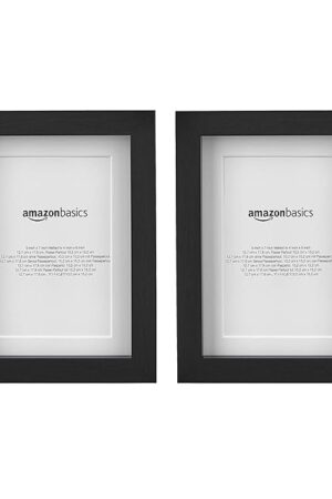 Amazon Basics 5" x 7" Rectangular Photo Picture Frame or 4" x 6" with Mat, 2-Pack, Black