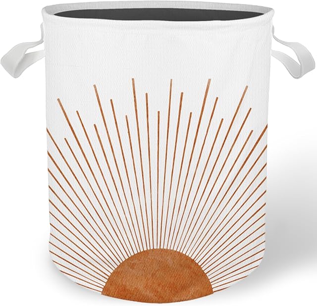 Boho Sun Laundry Basket Hamper, Toybox for Girls Boys, Retro Abstract Minimalist Sunray Waterproof Collapsible Storage Bin Organizer for Bedroom Bathroom Kids Room Clothes Toys Books