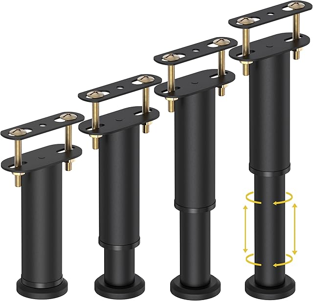4 Pcs Adjustable Height Bed Support Legs 7.08-13 inch, Bed Frame Center Support Legs for Bed Frame/Bed Center Slat/Furniture, Heavy Duty Metal Bed Replacement Legs Bed Slats Support Legs