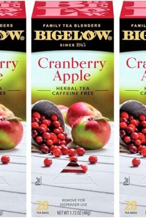 Bigelow Cranberry Apple Herbal Tea Bags 28-Count Box (Pack of 3) Cranberry Apple Hibiscus Flavored Herbal Tea Bags All Natural Non-GMO