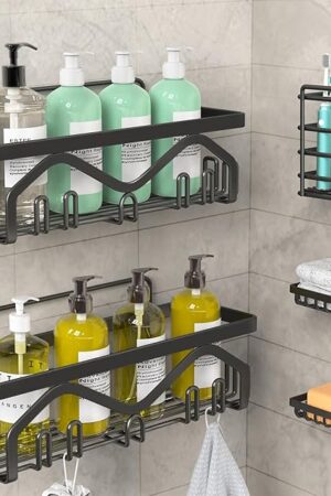 Coraje Shower Caddy, Shower Shelves [5-Pack], Adhesive Shower Organizer No Drilling, Large Capacity, Rustproof Bathroom Shower Organizer, Shower Shelf for Inside Shower (Black)