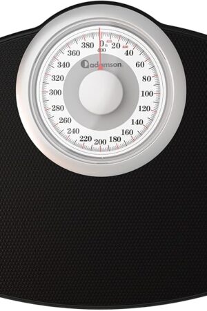 Adamson A25W Scales for Body Weight - Up to 400 LB - 5.3" Dial on 12.4" x 10.2" Platform - Anti-Skid Rubber Surface - High Precision Bathroom Scale Analog - Durable with 20-Year Assurance - White