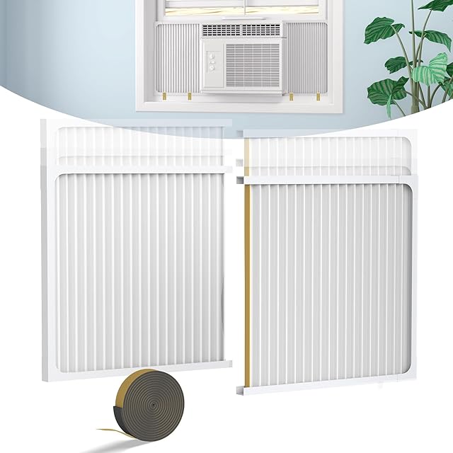 Window Air Conditioner Side Panel with Adjustable Frame, Universal Window AC Accordion Filler Kit for Window Units 5000~14000 Btu, Window AC Insulation Side Panels with Frame
