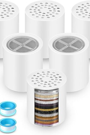 6 Pack 20 Stage Shower Filter Replacement Cartridge, Shower Head Filter Refill for Hard Water to Remove Chlorine Fluoride Heavy Metal, High Output Bath Cartridges for Skin Hair Healthy