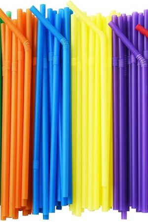 ALINK 500-Pack Solid Colors Flexible Drinking Straws, Plastic Disposable Bendy Straws - 7.75" x 0.23"