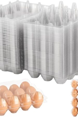 60 Pack Egg Cartons, Plastic Egg Carton 3x4 Grids, Cheap Bulk for 12 Eggs – Ideal for Refrigerator Storage, Chicken Farm, Farmers Markets & Commercial Display