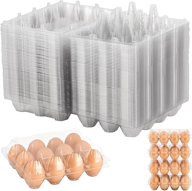 60 Pack Egg Cartons, Plastic Egg Carton 3x4 Grids, Cheap Bulk for 12 Eggs – Ideal for Refrigerator Storage, Chicken Farm, Farmers Markets & Commercial Display