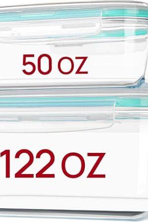 Vtopmart 122oz+50oz Large Glass Food Storage Containers with Airtight Lids, Big Glass Containers for Roasting Chicken, Baking Casseroles, Food Storage, Meal Prep, Fruits, Thanksgiving Meals, BPA-Free