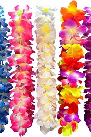 5PCS Vibrant Hawaiian Flower Leis for Luau Parties - Tropical Party Decorations & Favors, Soft Silk-Like Garland Necklaces for Birthdays, Weddings & Summer Events
