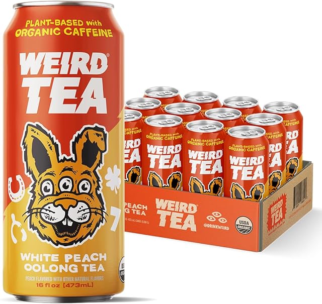 Drink Weird Organic White Peach Oolong Tea, 16oz Cans, Pack of 12