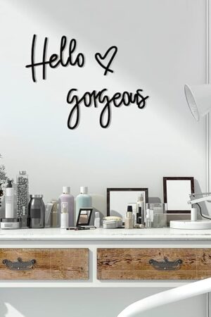 Blulu Hello Gorgeous Wall Decor Words Hello Gorgeous Sign 3D Wooden Wall Art Sign for Home Room Office Door Decorations Party Supplies(Black)
