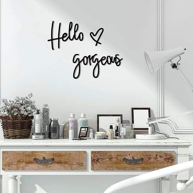 Blulu Hello Gorgeous Wall Decor Words Hello Gorgeous Sign 3D Wooden Wall Art Sign for Home Room Office Door Decorations Party Supplies(Black)