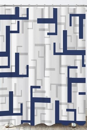 BTTN Navy Blue Shower Curtain - Geometric Fabric Shower Curtain Set, Water Repellent, Machine Washable, Hotel Spa Luxury Cloth Shower Curtains for Bathroom- 72x72