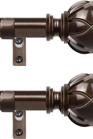 Bronze Curtain Rods 2 Pack, HOTOZON Curtain Rods for window 32 to 58 Inch, New Splicing Window Rod for Windows, 3/4 Inch Single Drapery Rod with Netted Finials