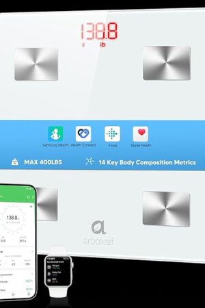 arboleaf Smart Scale for Body Weight and Fat, Bluetooth Digital Bathroom Scale, Body Composition Analyzer with App, 14 Metrics Include BMI, 400lb Capacity(White)