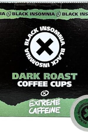 Black Insomnia Dark Roast Coffee - Extreme Caffeine Single Serve Cups (For Use In Keurig Brewers) Strongest Coffee in the World - 12 Count