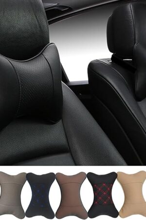 Car Neck Pillows Both Side Pu Leather 2pieces Pack Headrest Fit for Most Cars Filled Fiber Universal Car Pillow (Black)