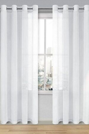 DWCN White Sheer Curtains Linen Look Semi Transparent Voile Grommet White Curtains for Living Dining Room Drapes 52 x 84 Inch Long, Set of 2 Panels