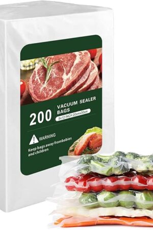 Vacuum Sealer Bags for Food - 200 Quart 8'' x 12'' Pre-Cut Food Saver Bags Quart Size, Heavy Duty Vacuum Bags for Food, BPA Free Vacuum Seal Bags for Freezer Storage, Seal a Meal or Sous Vide