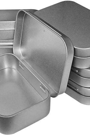 6 Pcs Metal Hinged Tin Box Container Mini Portable Small Storage Container Kit with Lid for Home Storage 3.7x2.3x0.8 Inch, Silver