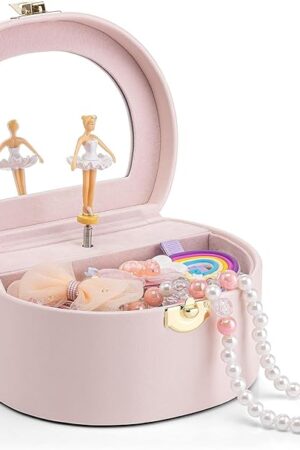 Vlando Musical Jewelry Box for Girls - Birthday for Girls Ages 4 5 6 7 8-12 Year Old - Kid Music Box with Ballerina for Birthday Bedroom Decor - Light Pink