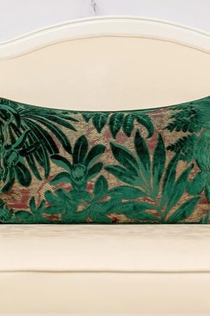 Alerfa 12 x 20 Inch Green Teal Rectangle Maple Leaf Pillow Embroidery Cut Velvet Cushion Case Luxury Modern Lumbar Throw Pillow Cover Decorative Pillow for Couch Sofa Living Room Bedroom Car