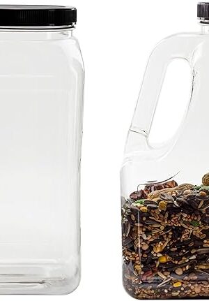 Cornucopia Brands Clear Plastic Gallon Jar w/Handle and Airtight Lid (2-Pack) for Bulk Food, Craft Supplies, Paint and Detergent Storage and More